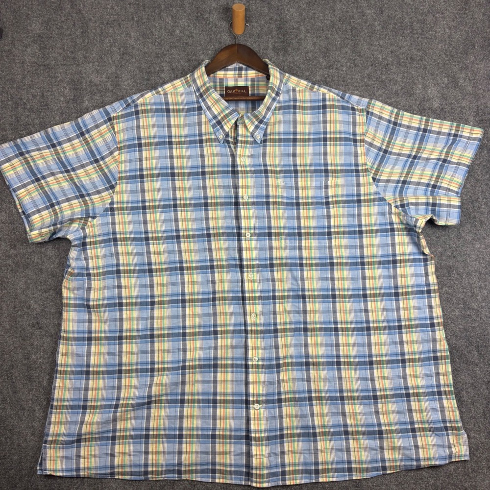 Oak Hill Mens 4XL Plaid Button Down Shirt Short Sleeve Blue Orange Cotton